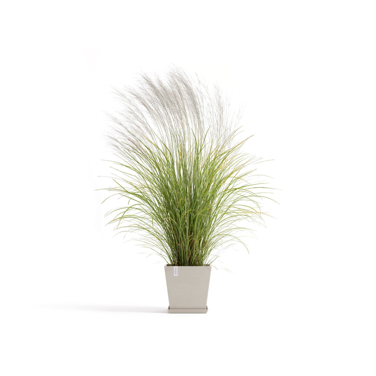 Kukkaruukku Rotterdam design 35cm hiekka – aluslautasen ja kasvin kanssa