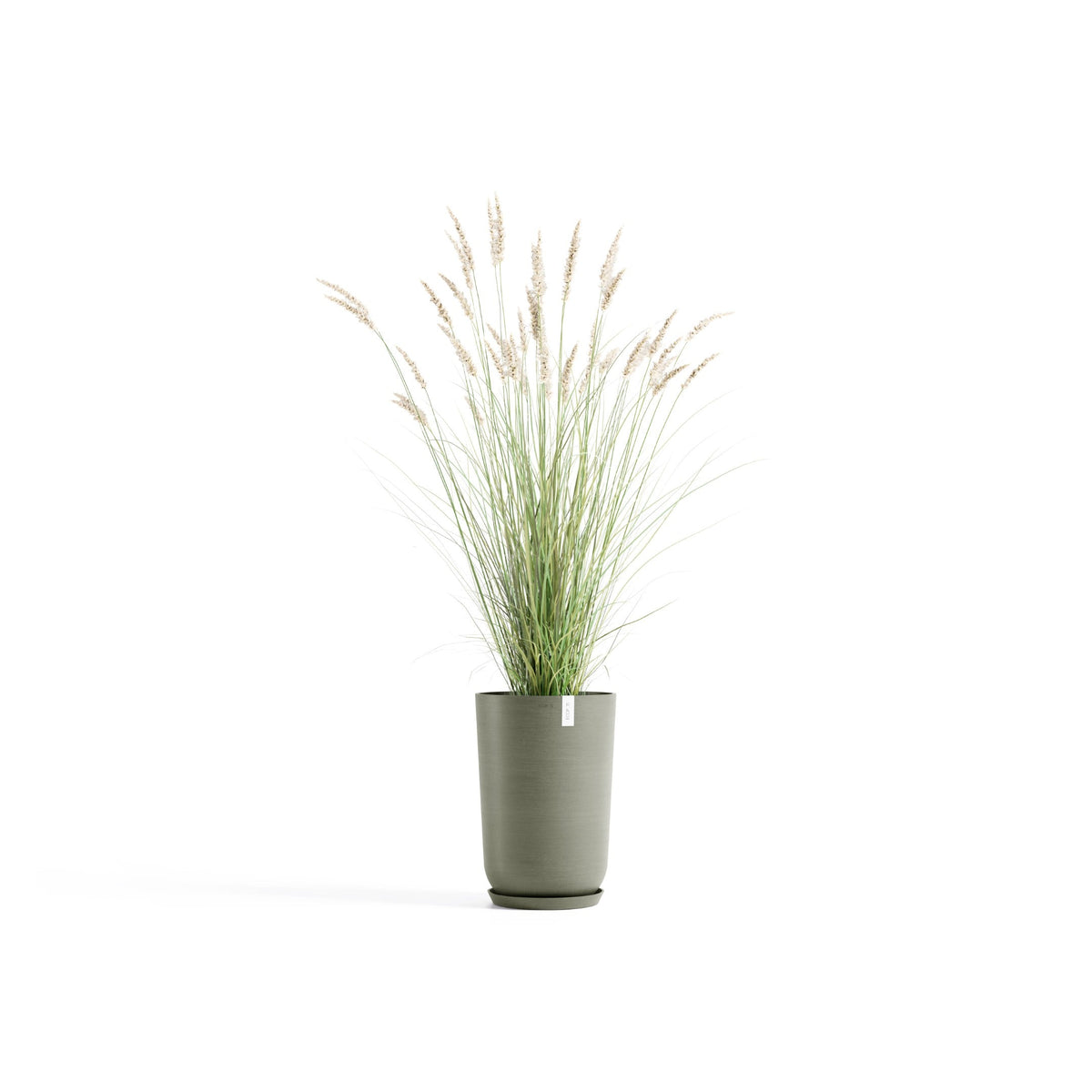 Kukkaruukku Oslo korkea 52cm kaki – aluslautasen ja kasvin kanssa