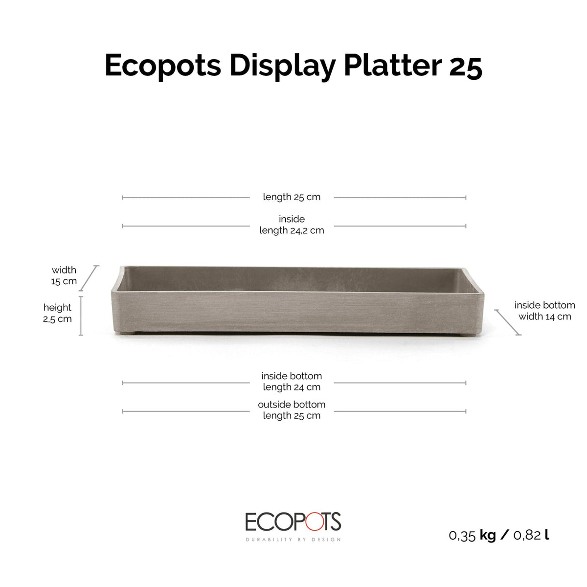 Kukkaruukku esillepanotarjotin 25cm taupe – mittapiirros