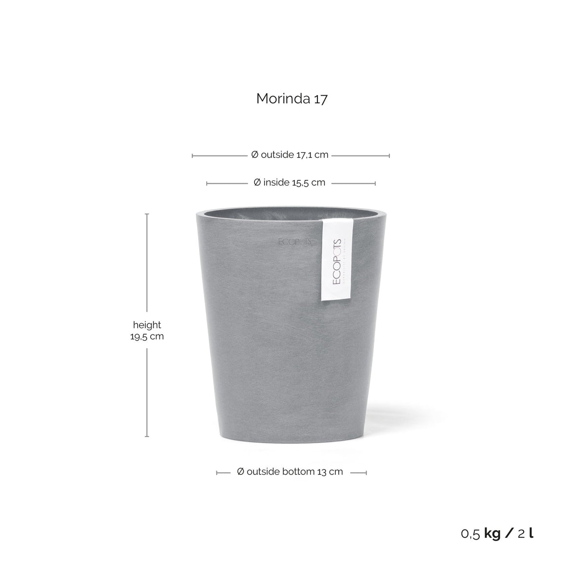 Kukkaruukku Morinda 17cm siniharmaa – mittapiirros