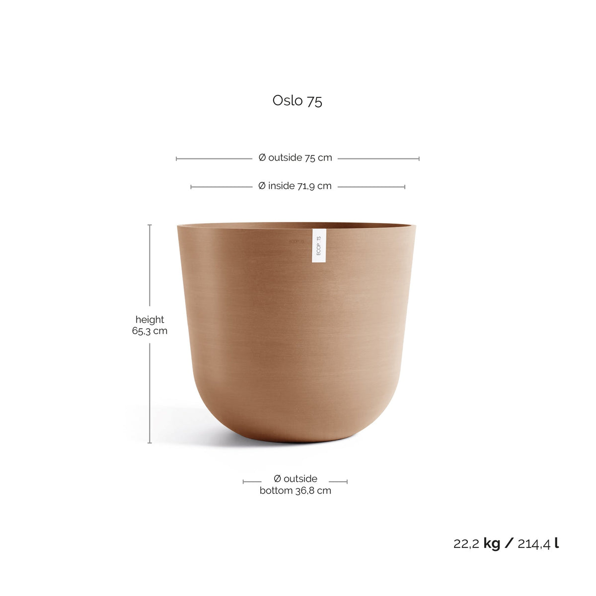 Kukkaruukku Oslo 75cm terracotta – mittapiirros
