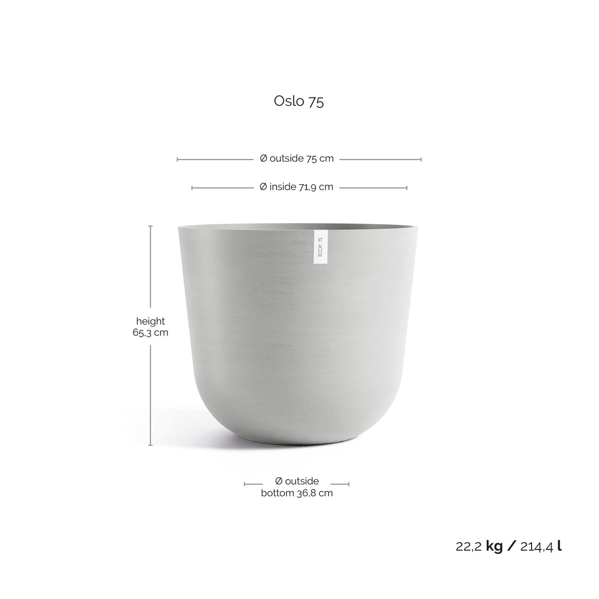 Kukkaruukku Oslo 75cm valkoharmaa – mittapiirros