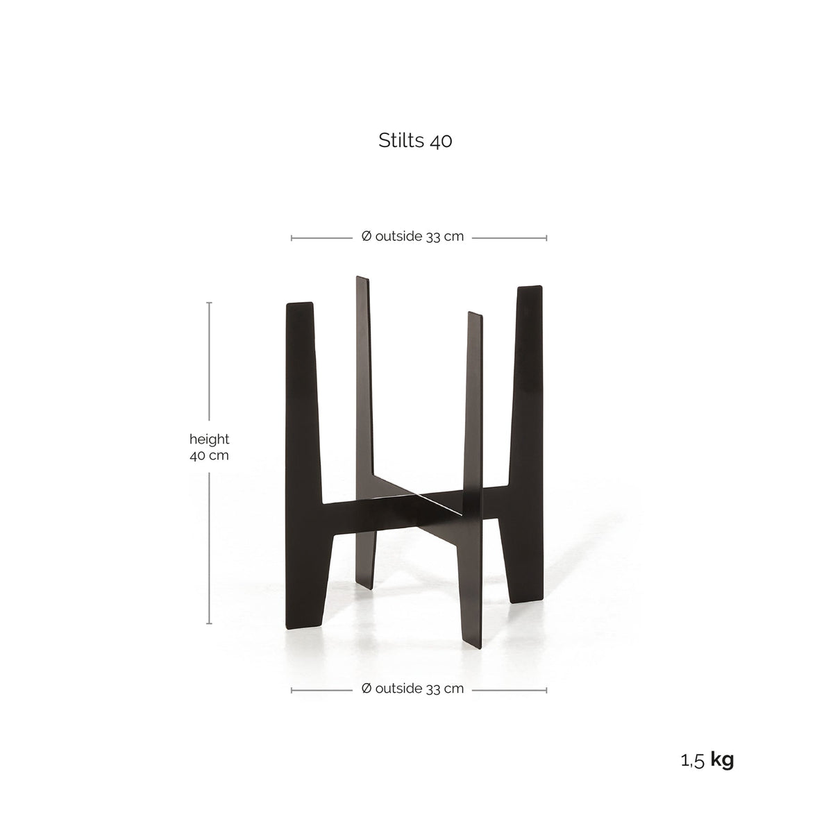 Kukkaruukku Jalusta 40cm musta – mittapiirros 2