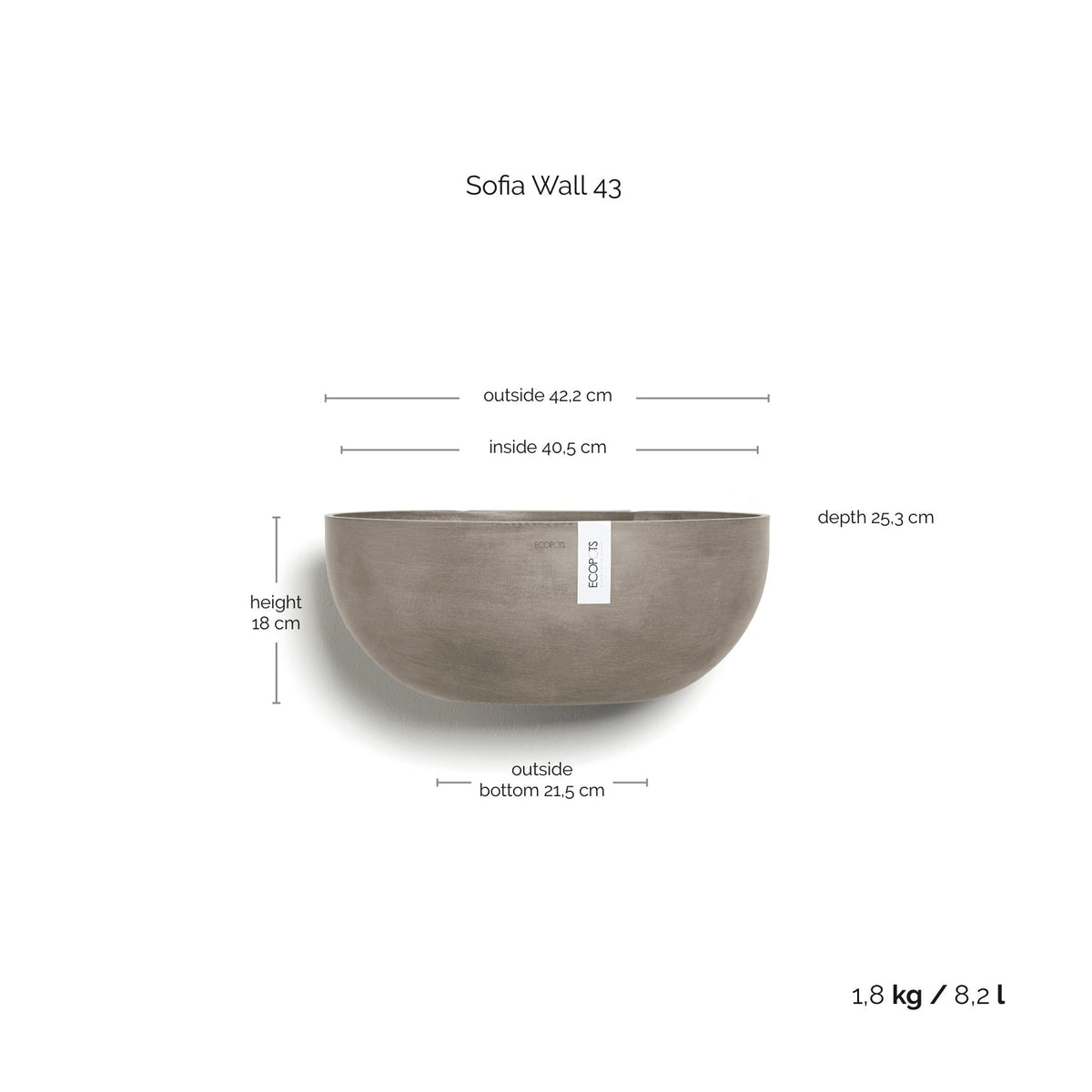 Kukkaruukku Sofia seinälle 43cm taupe