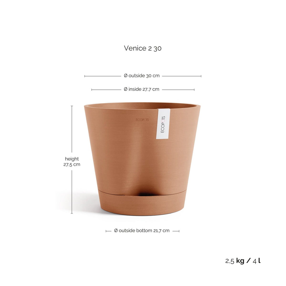 Kukkaruukku Venetsia 2.0 30cm terracotta – mittapiirros