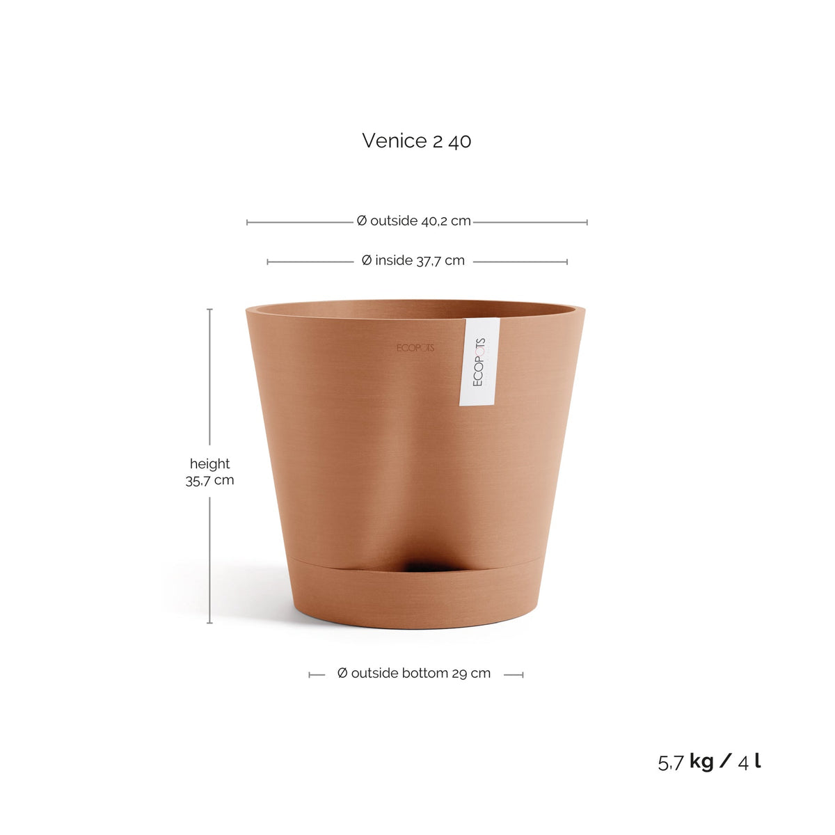 Kukkaruukku Venetsia 2.0 40cm terracotta – mittapiirros