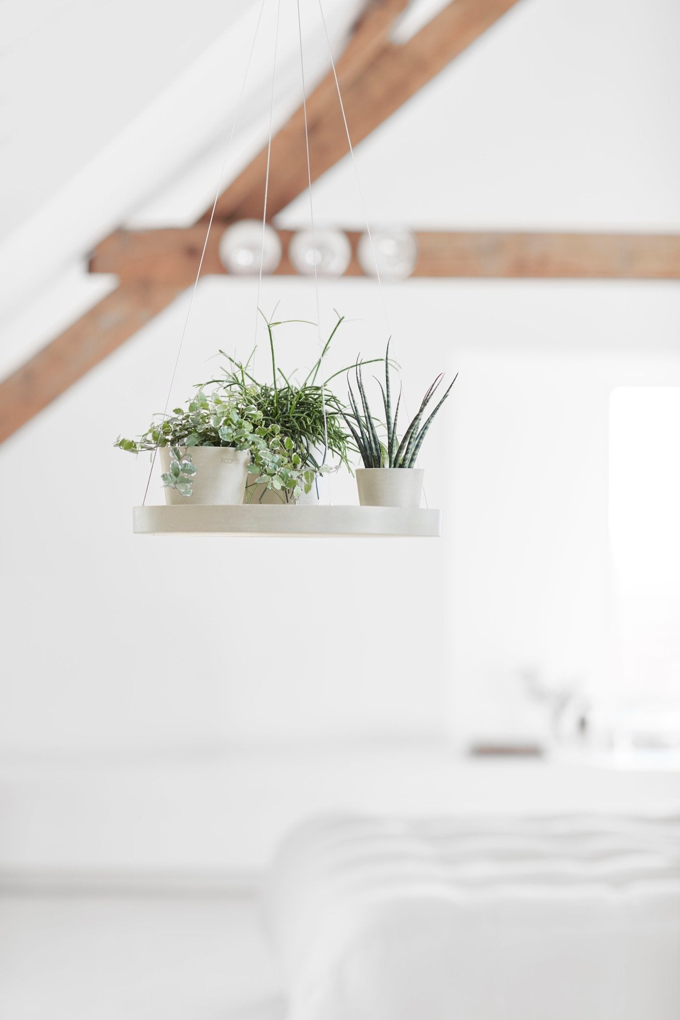 Kukkaruukku - Ecopots - Aluslautanen ripustettava 36cm valkoharmaa - Ecopots - Uuden aikakauden kukkaruukku kierrätysmateriaalista