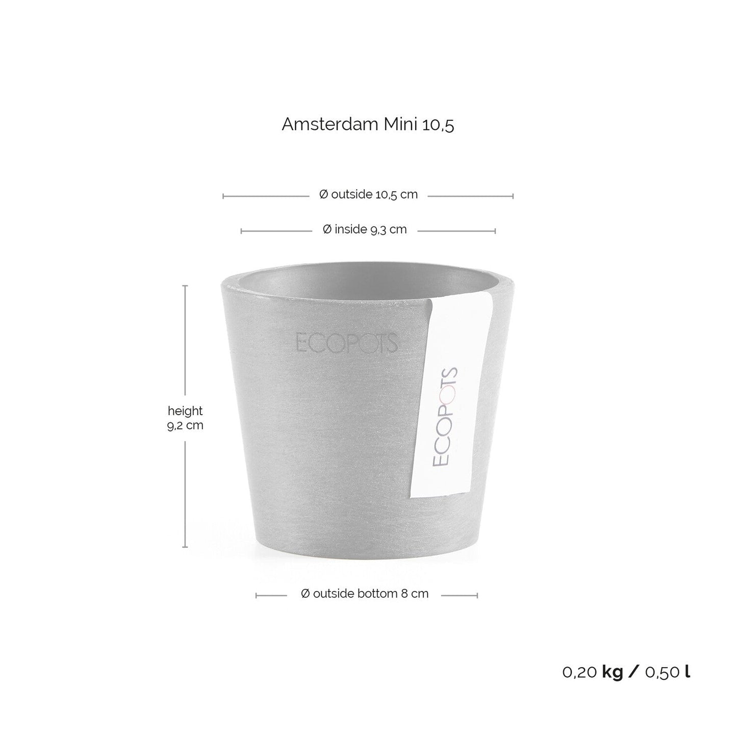 Kukkaruukku - Ecopots - Amsterdam 10,5cm harmaa - Ecopotskauppa - Uuden aikakauden kukkaruukku