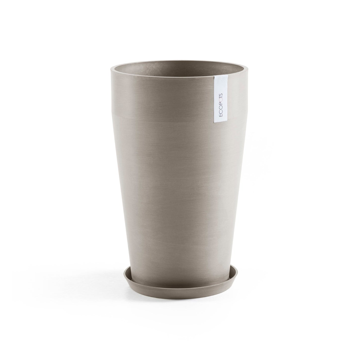 Kukkaruukku - Ecopots - Amsterdam aluslautanen 30cm taupe - Ecopotskauppa - Uuden aikakauden kukkaruukku