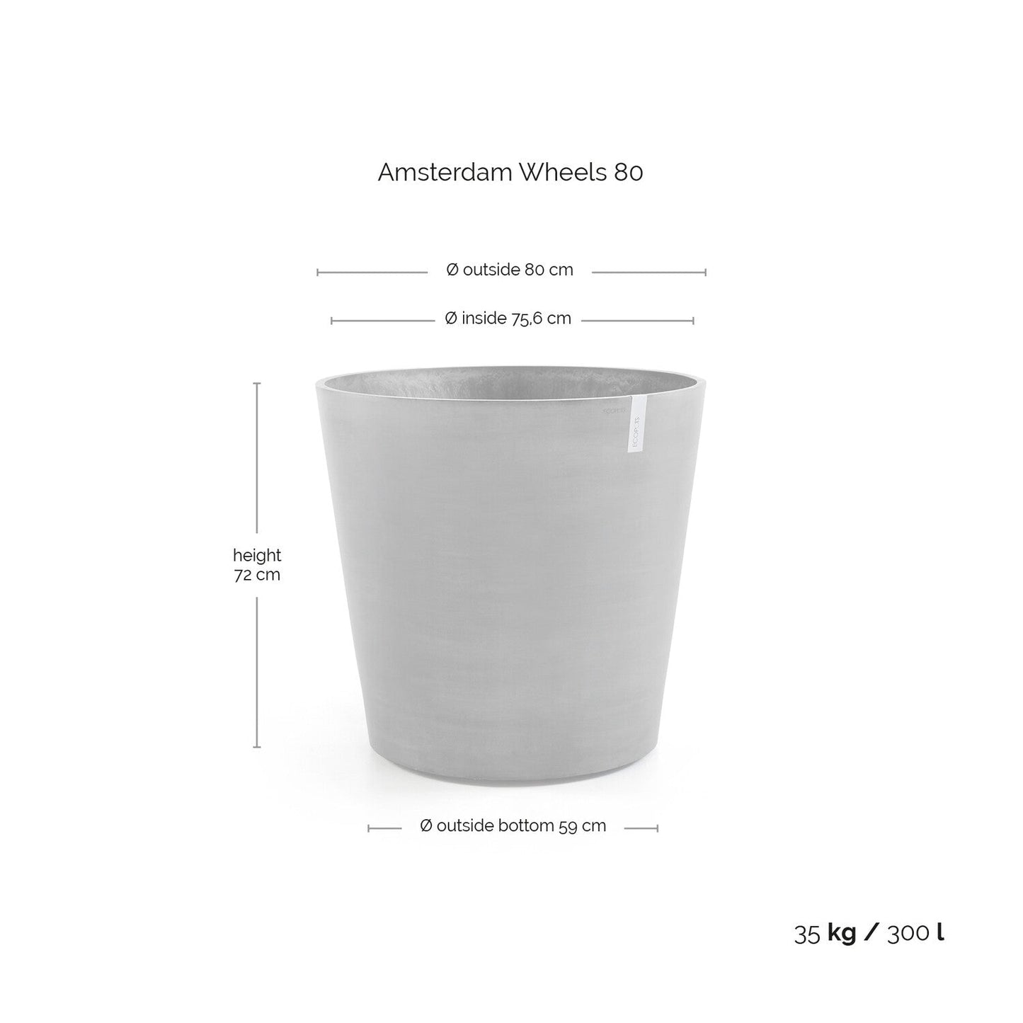 Kukkaruukku - Ecopots - Amsterdam pyörillä 80cm valkoharmaa - Ecopotskauppa - Uuden aikakauden kukkaruukku