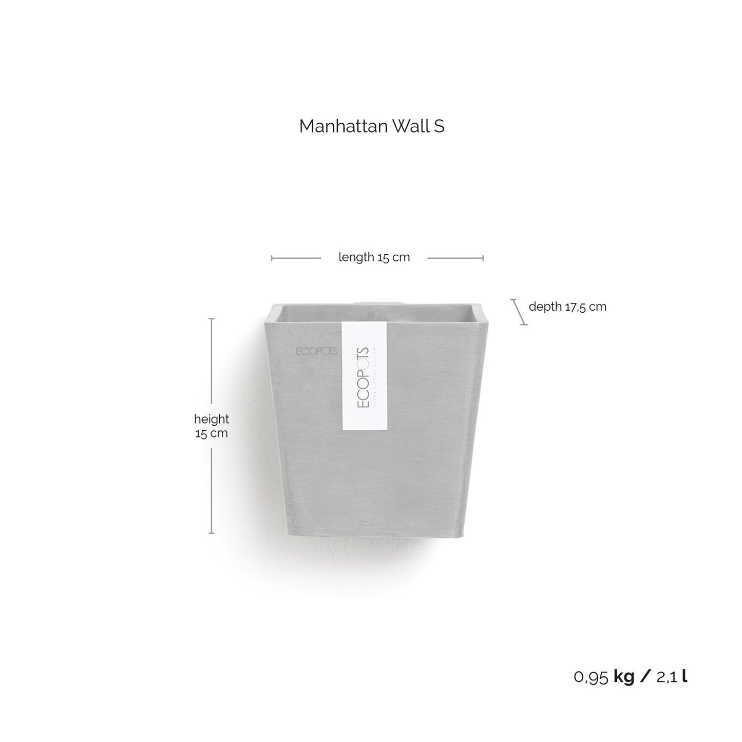 Kukkaruukku - Ecopots - Manhattan seinä 15cm valkoharmaa - Ecopotskauppa - Uuden aikakauden kukkaruukku