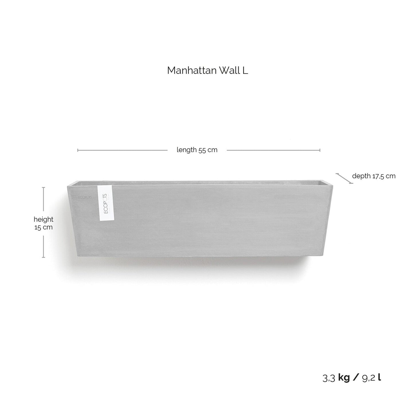 Kukkaruukku - Ecopots - Manhattan seinä 55cm valkoharmaa - Ecopotskauppa - Uuden aikakauden kukkaruukku