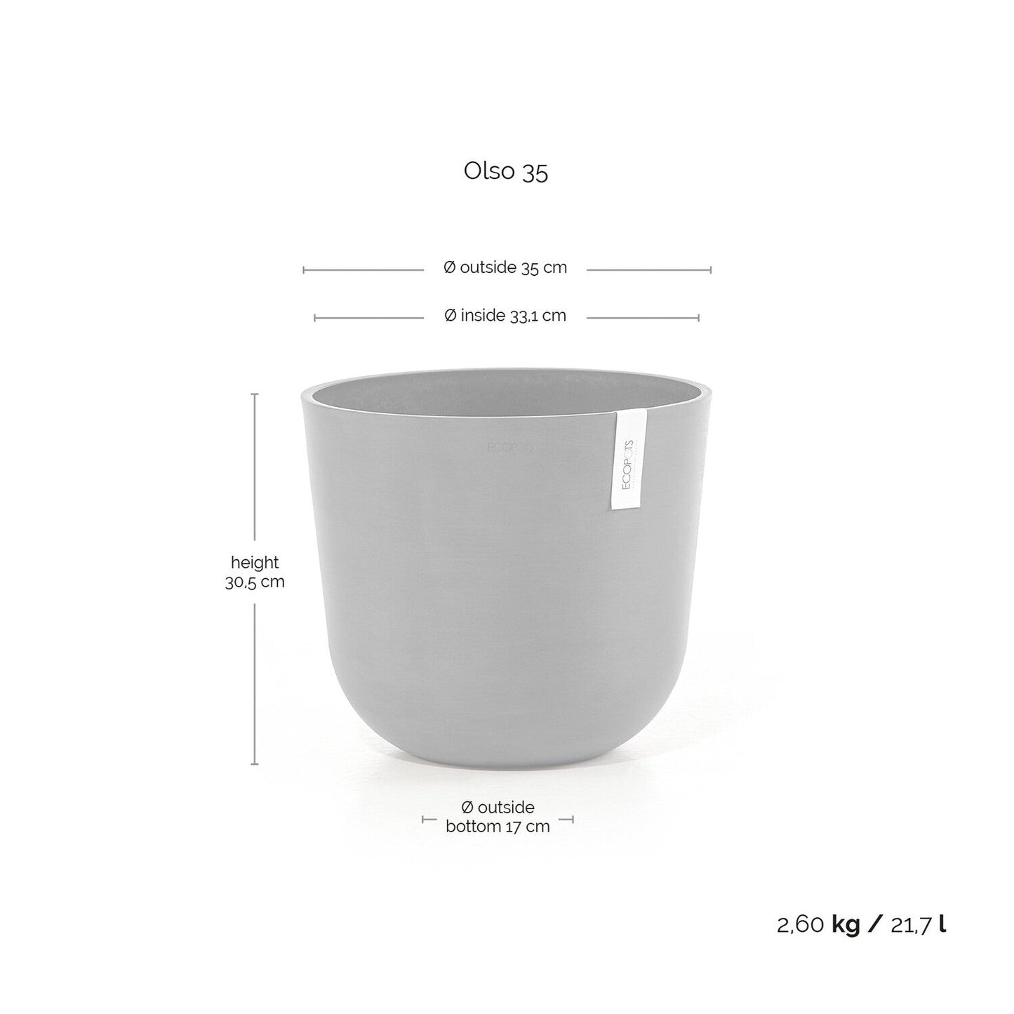 Kukkaruukku - Ecopots - Oslo 35cm taupe - Ecopotskauppa - Uuden aikakauden kukkaruukku