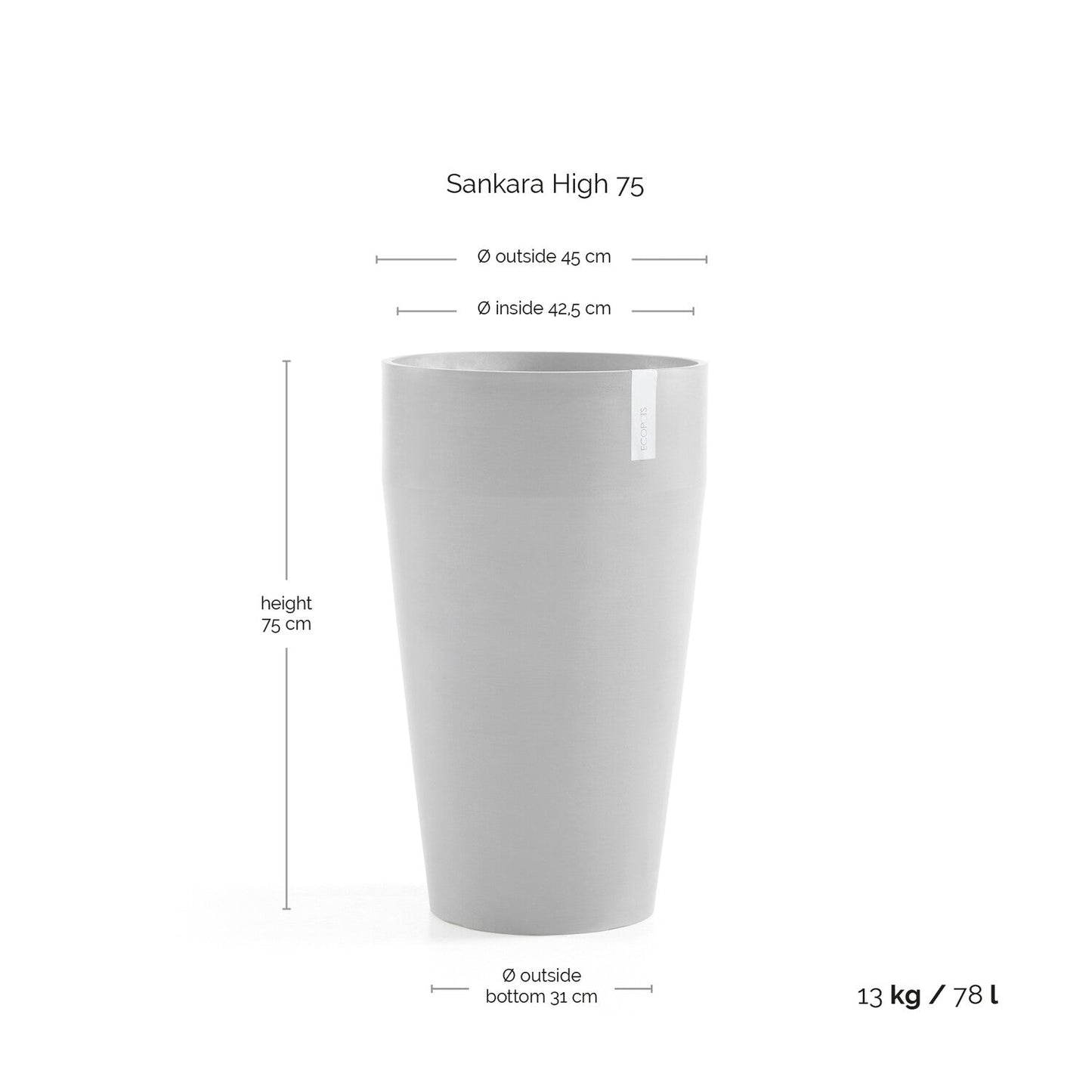 Kukkaruukku - Ecopots - Sankara korkea 75cm siniharmaa - Ecopotskauppa - Uuden aikakauden kukkaruukku