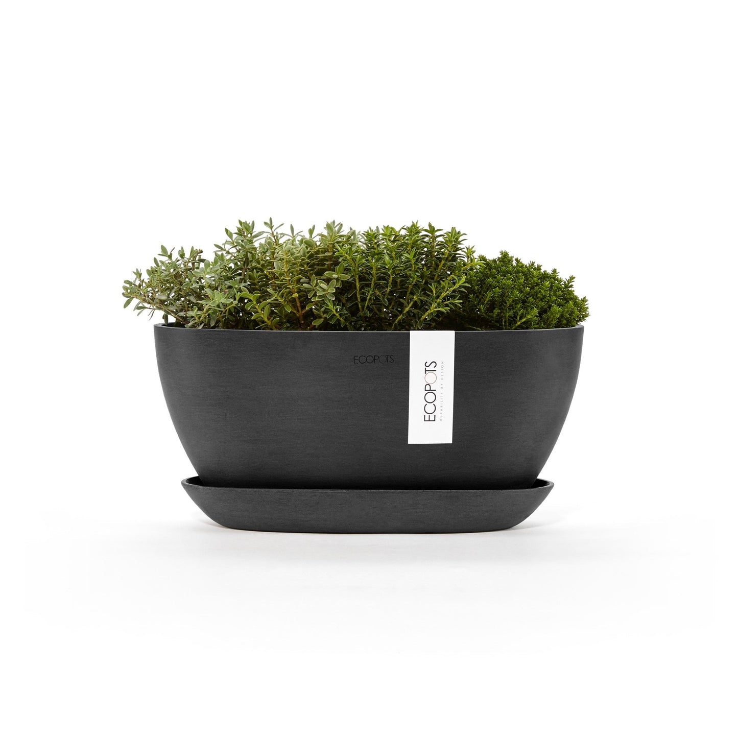Kukkaruukku - Ecopots - Sofia 30cm tummanharmaa & aluslautanen - Ecopotskauppa - Uuden aikakauden kukkaruukku