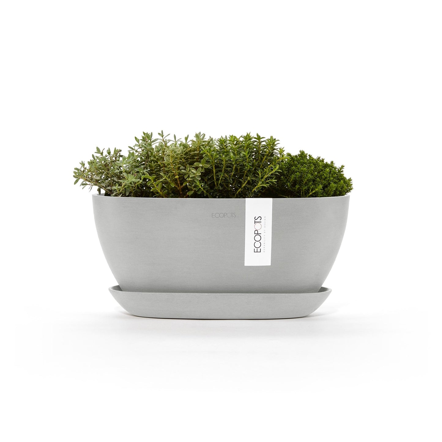 Kukkaruukku - Ecopots - Sofia 30cm valkoharmaa & aluslautanen - Ecopotskauppa - Uuden aikakauden kukkaruukku