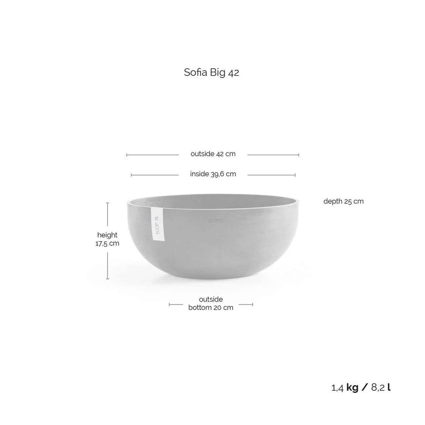 Kukkaruukku - Ecopots - Sofia 43cm tummanharmaa - Ecopotskauppa - Uuden aikakauden kukkaruukku
