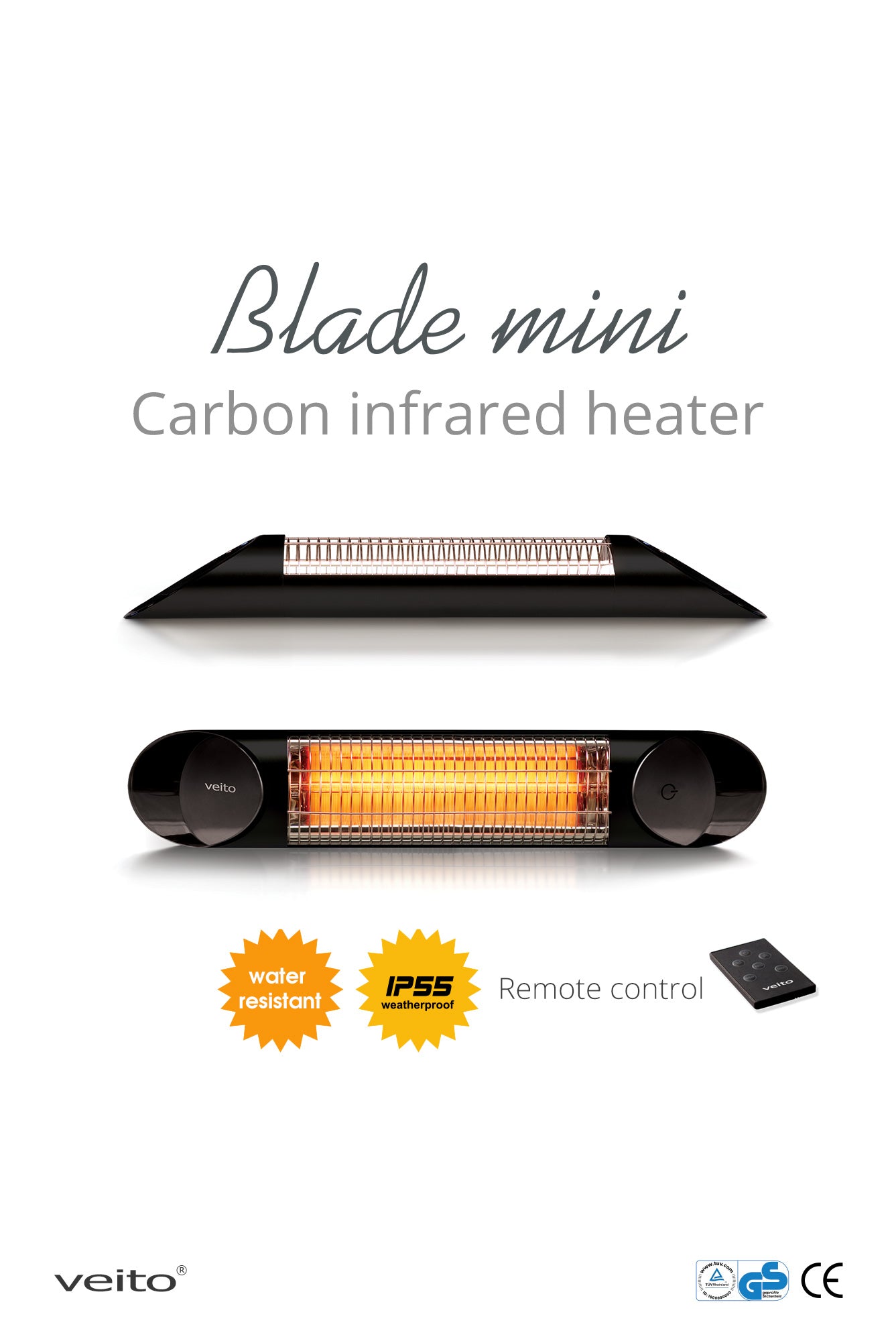 Terrassvärmare Veito Blade mini 1200W IP55, Svart