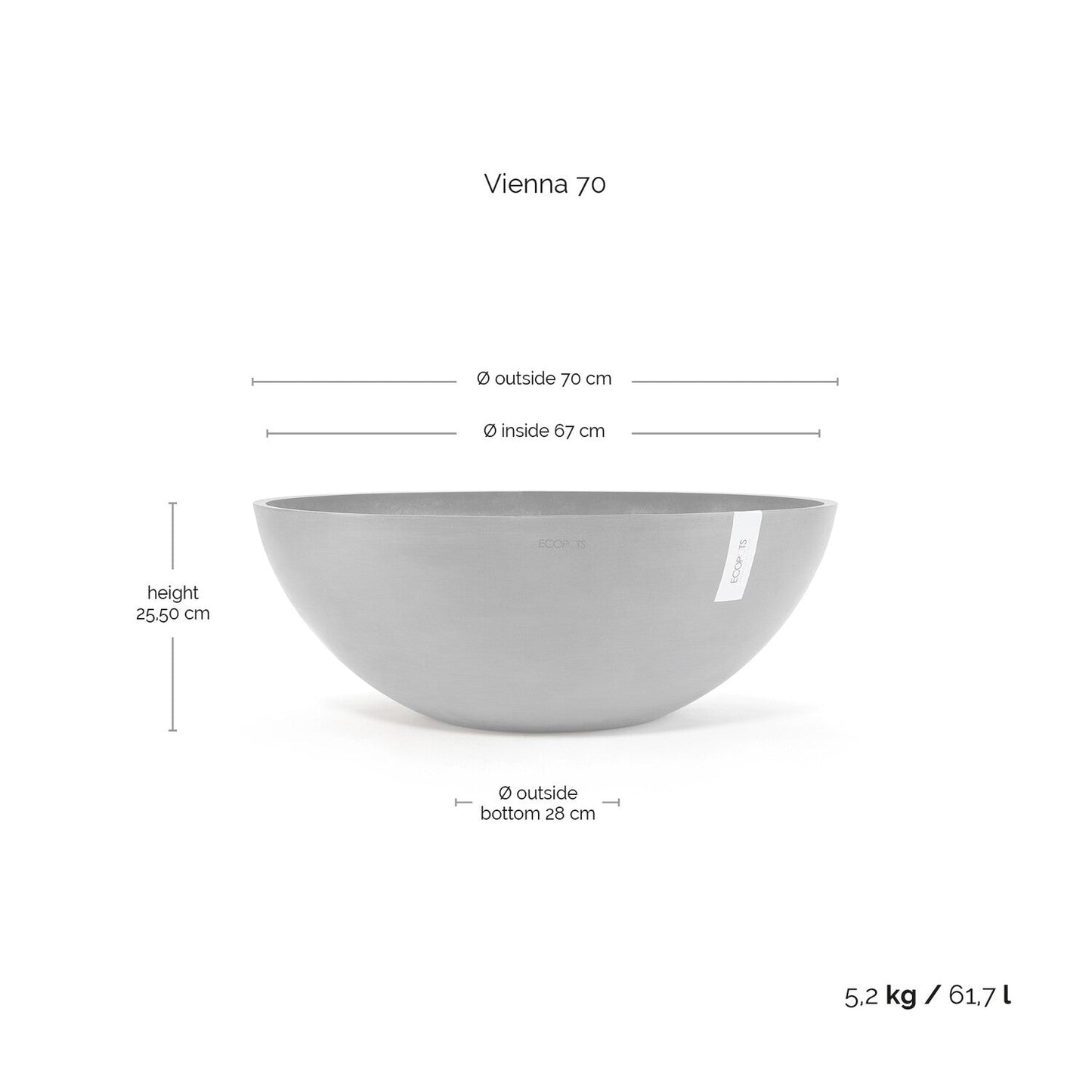 Kukkaruukku - Ecopots - Vienna 70cm tummanharmaa - Ecopotskauppa - Uuden aikakauden kukkaruukku
