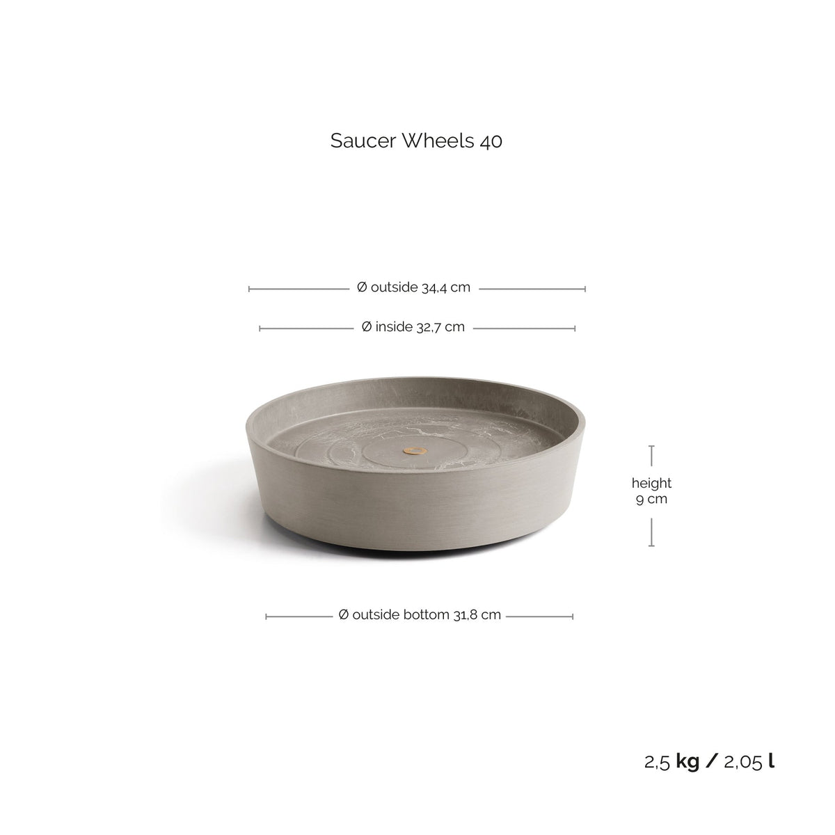 Aluslautanen Amsterdam pyörillä 40cm taupe – mittapiirros