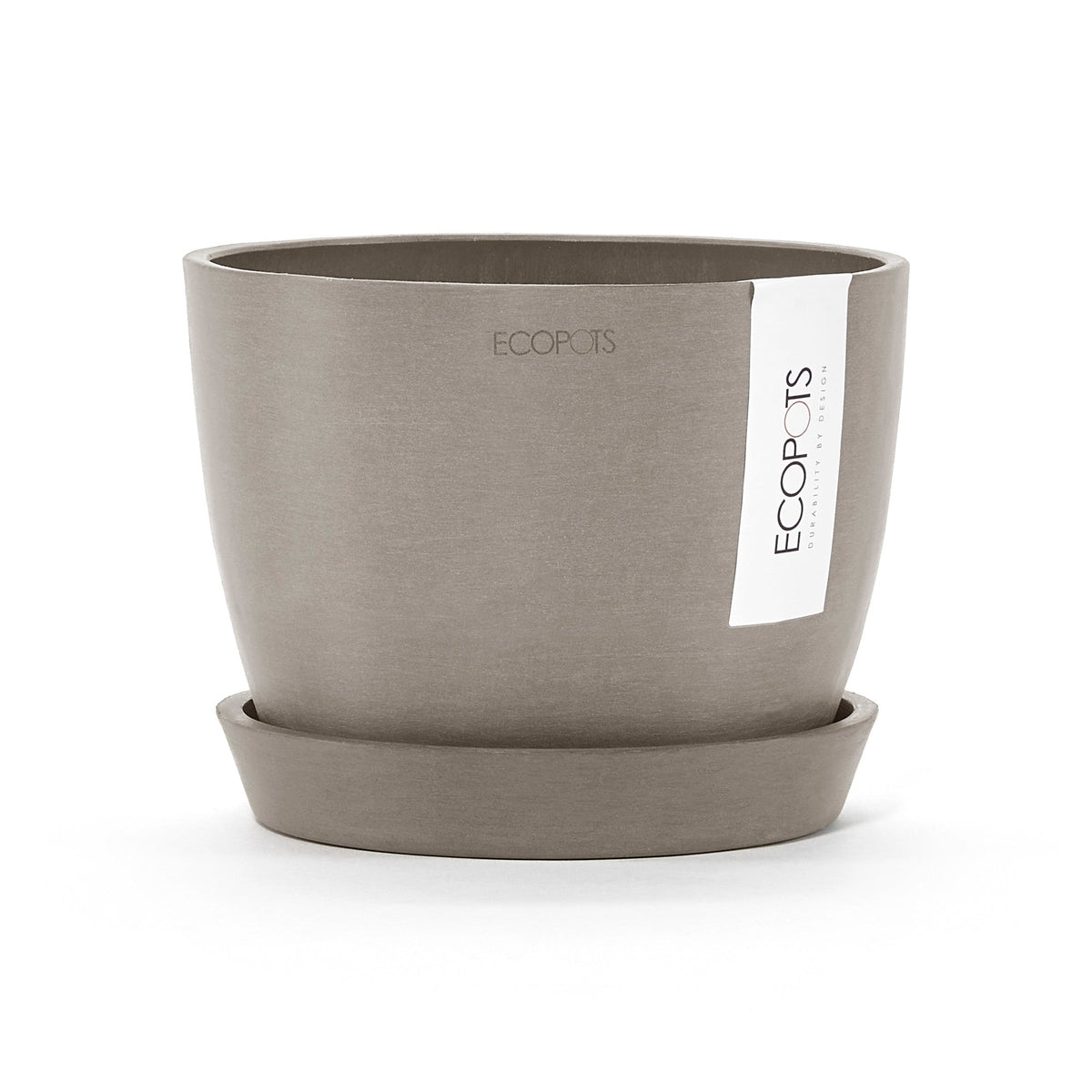 Kukkaruukku Tukholma 14cm taupe – aluslautasen kanssa