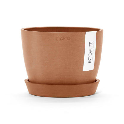 Kukkaruukku Tukholma 14cm terracotta – aluslautasen kanssa