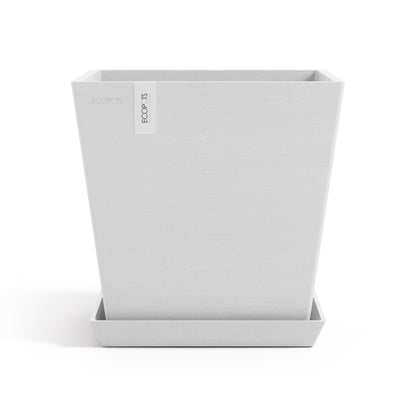 Kukkaruukku Rotterdam design 25cm valkoinen – aluslautasen kanssa