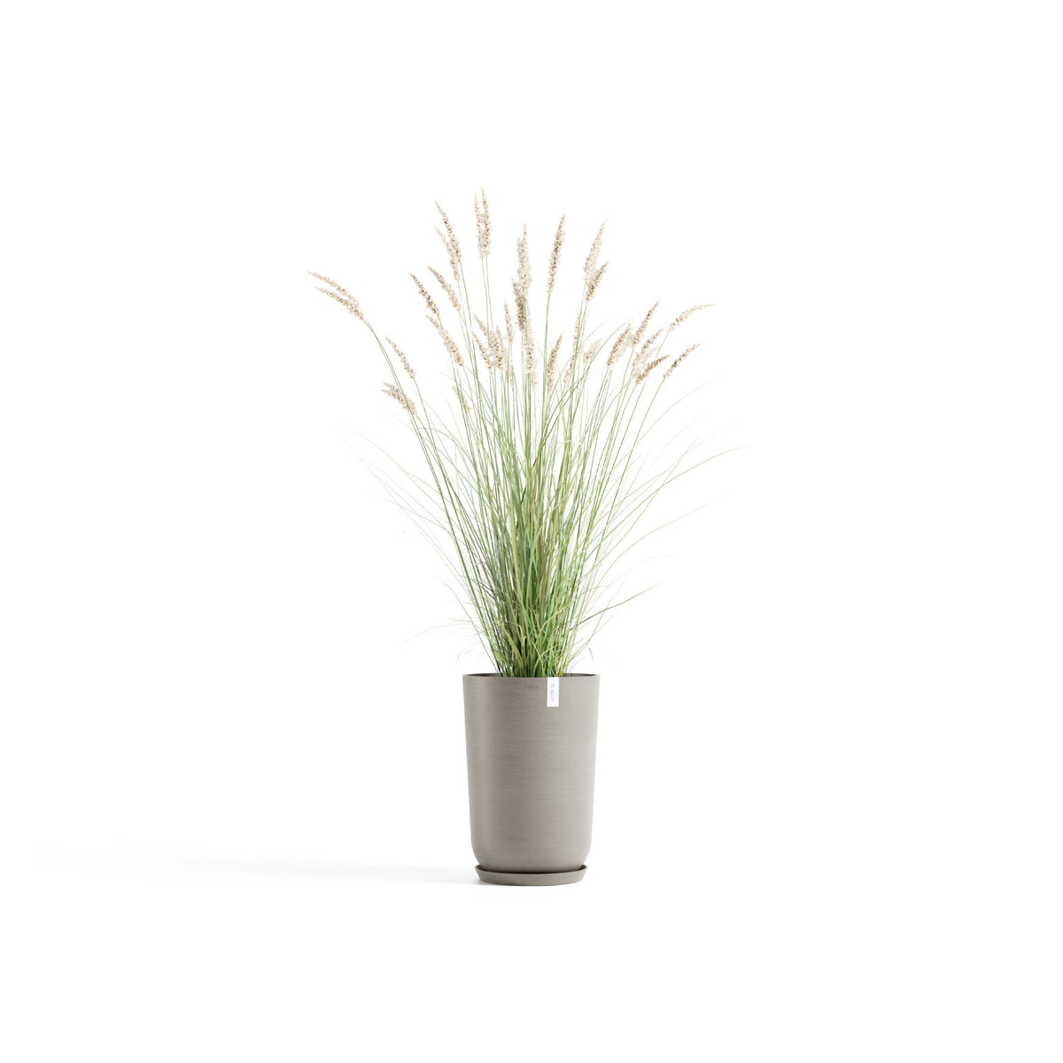 Kukkaruukku Oslo korkea 52cm taupe – aluslautasen ja kasvin kanssa