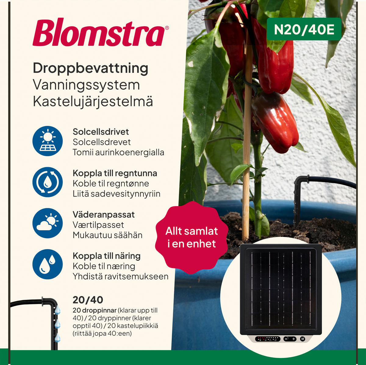 Aurinkokäyttöinen kastelujärjestelmä N20/E40