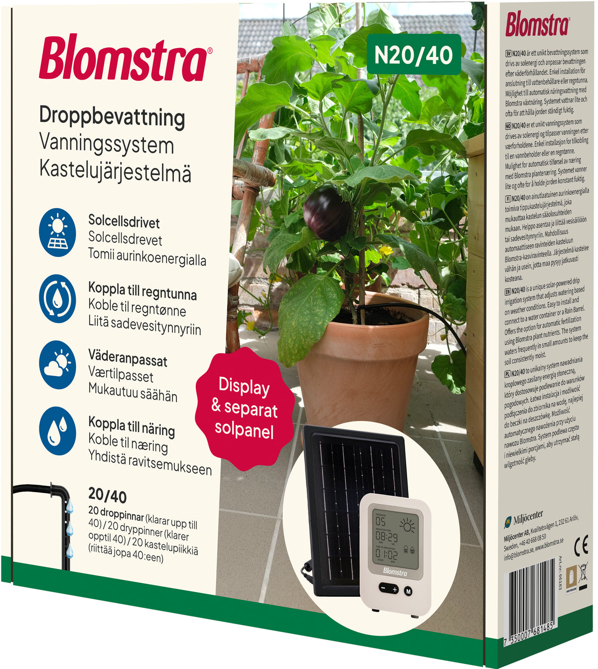 Aurinkokäyttöinen kastelujärjestelmä N20/E40