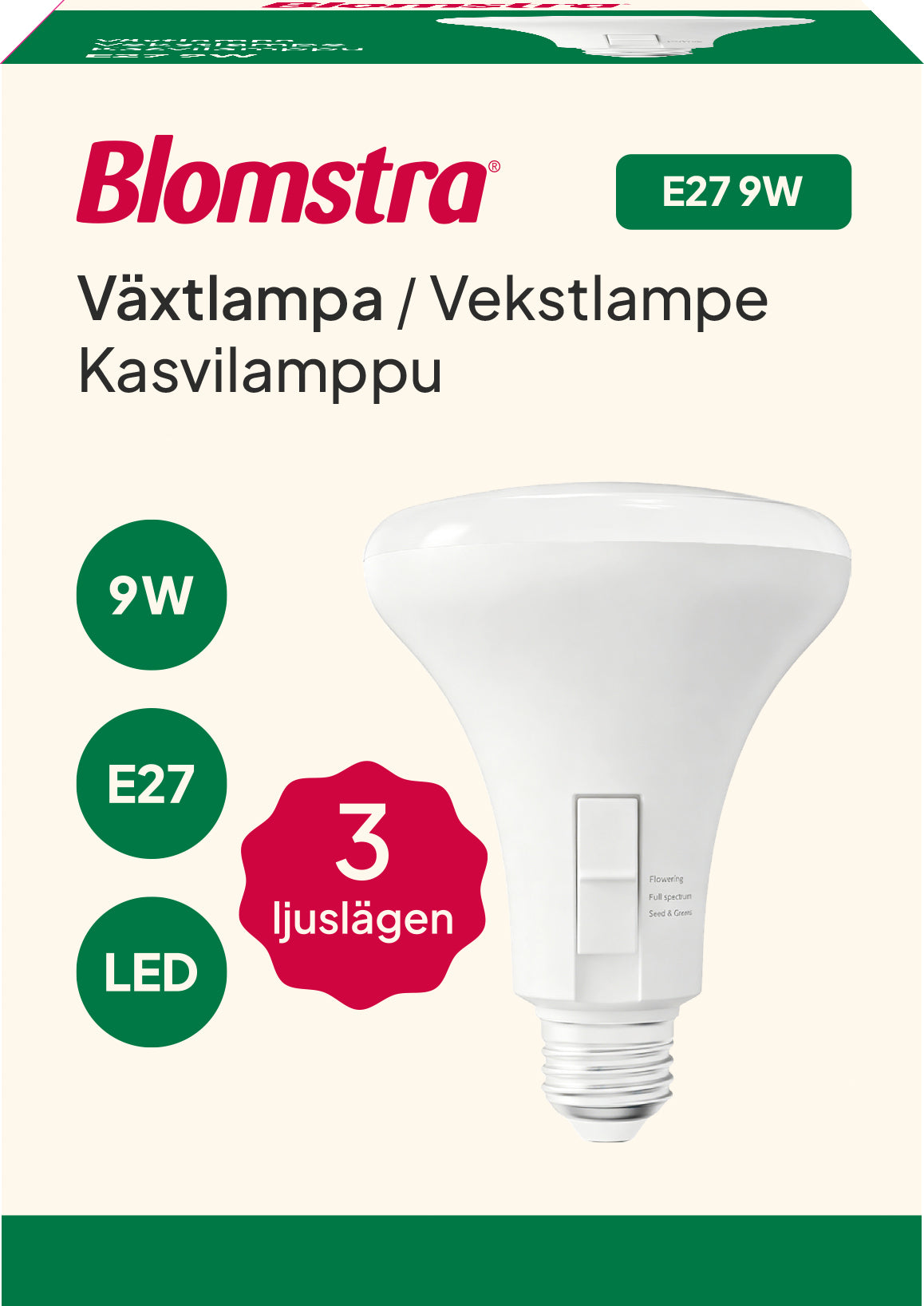 Kasvilamppu E27 9W 3-Valotilaa