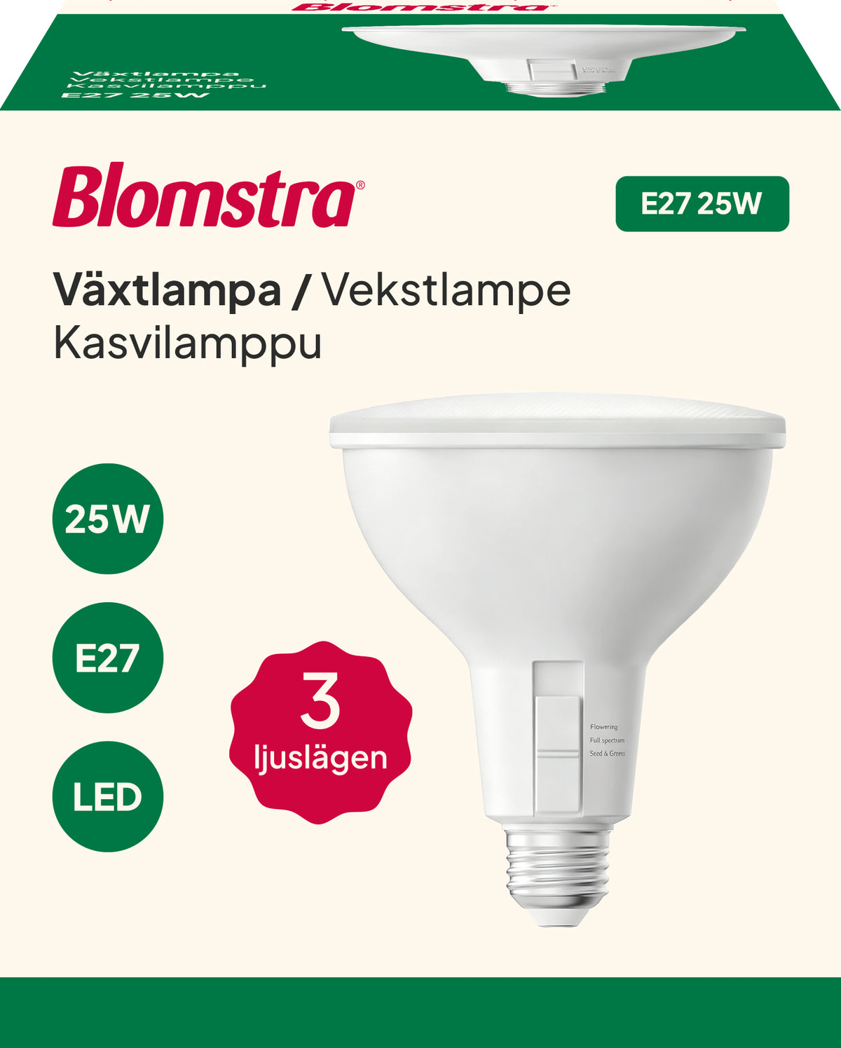 Kasvilamppu E27 25W 3-Valotilaa