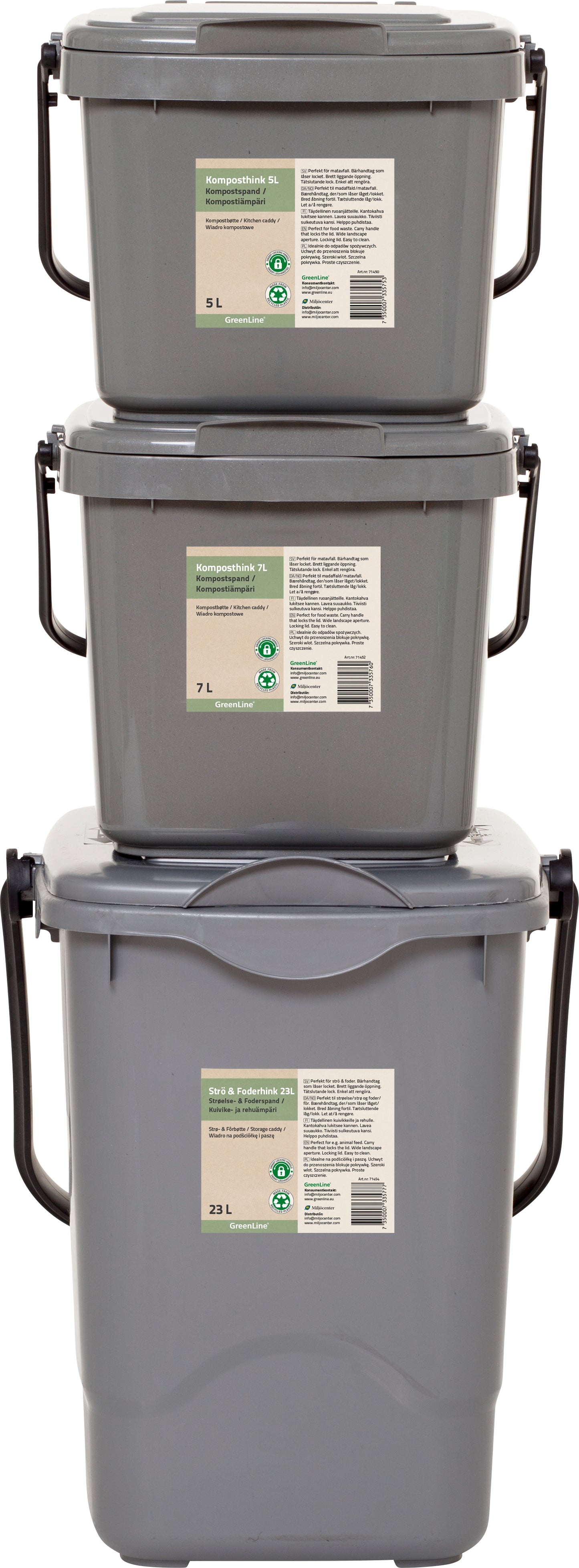 Compost bucket with lockable lid 7l gray 