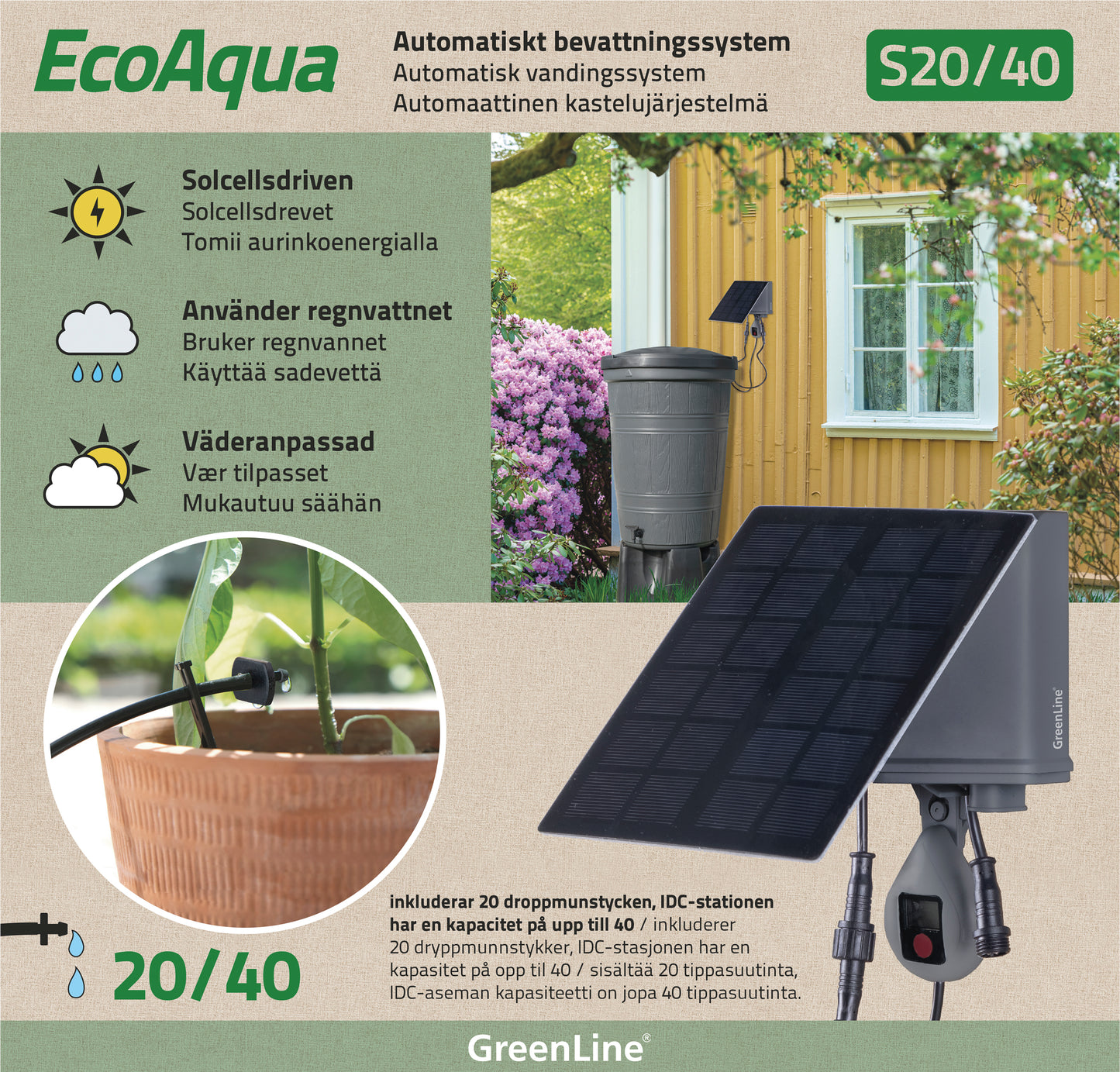 Automaattinen tippakastelujärjestelmä EcoAqua S20/40