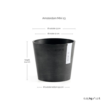 Kukkaruukku Amsterdam 13cm tummanharmaa – mittapiirros