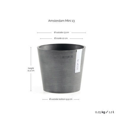 Kukkaruukku Amsterdam 13cm harmaa – mittapiirros