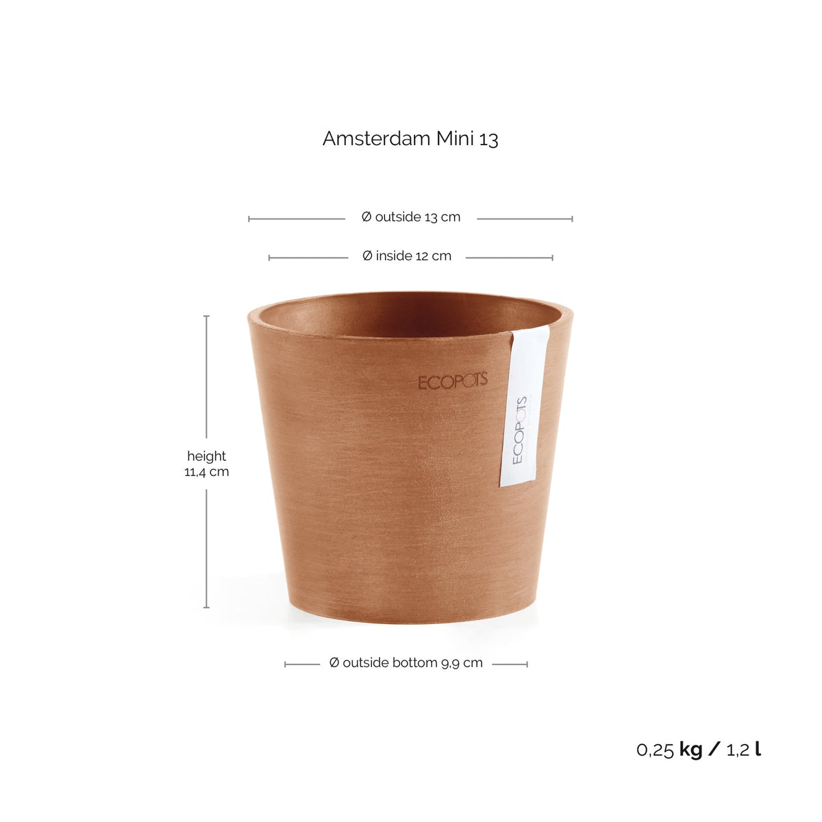Kukkaruukku Amsterdam 13cm terracotta – mittapiirros