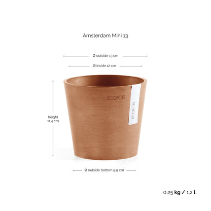 Kukkaruukku Amsterdam 13cm terracotta – mittapiirros