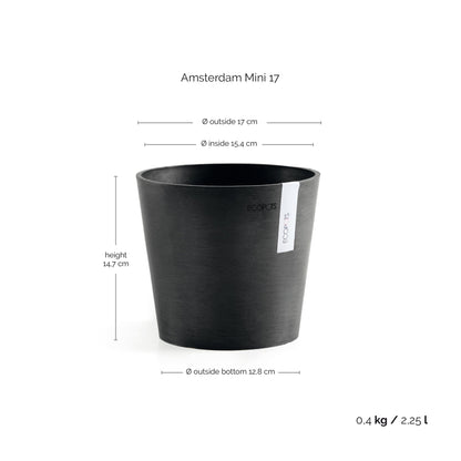 Kukkaruukku Amsterdam 17cm tummanharmaa – mittapiirros