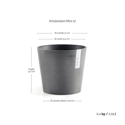 Kukkaruukku Amsterdam 17cm harmaa – mittapiirros