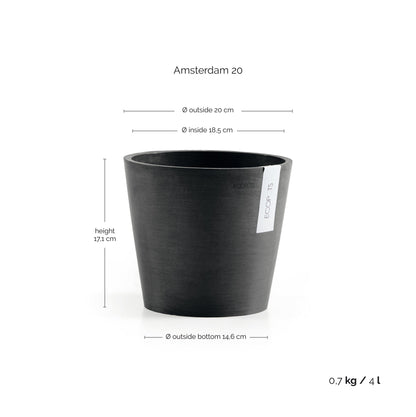 Kukkaruukku Amsterdam 20cm tummanharmaa – mittapiirros