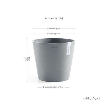 Kukkaruukku Amsterdam 25cm siniharmaa – mittapiirros