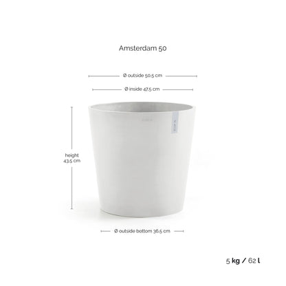 Kukkaruukku Amsterdam 50cm valkoinen – mittapiirros