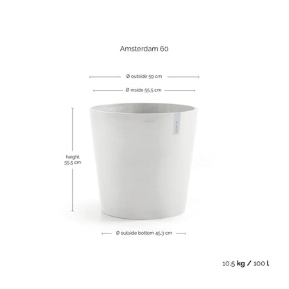 Kukkaruukku Amsterdam 60cm valkoinen – mittapiirros