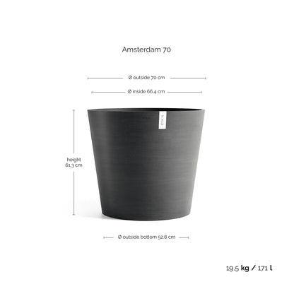 Kukkaruukku Amsterdam 70cm tummanharmaa – mittapiirros