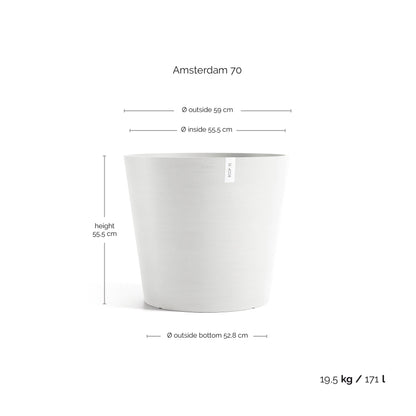 Kukkaruukku Amsterdam 70cm valkoinen – mittapiirros