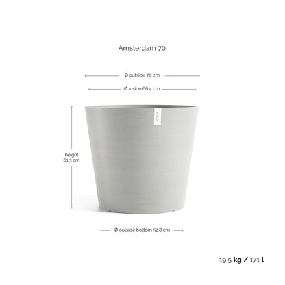 Kukkaruukku Amsterdam 70cm valkoharmaa – mittapiirros