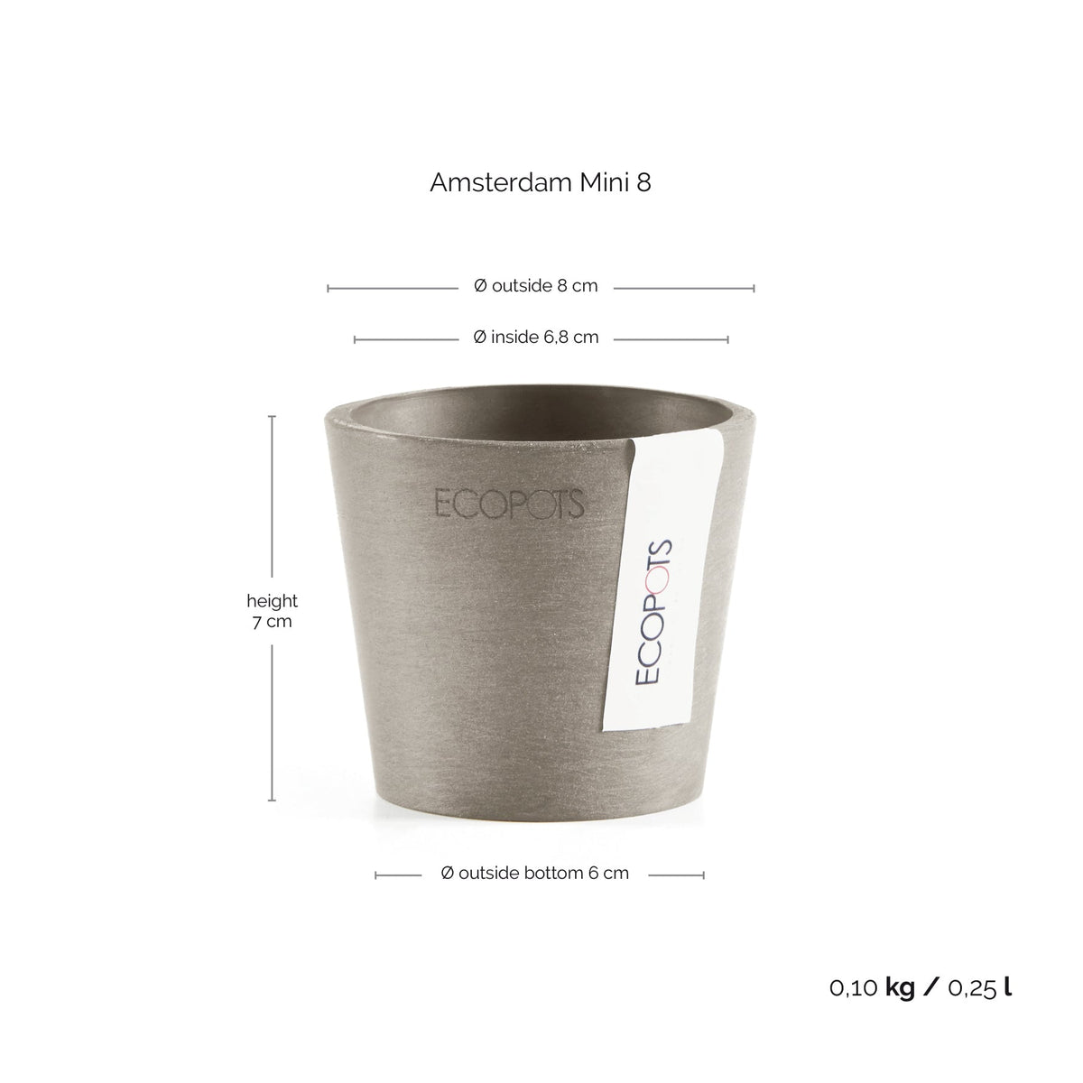 Kukkaruukku Amsterdam 8cm taupe – mittapiirros