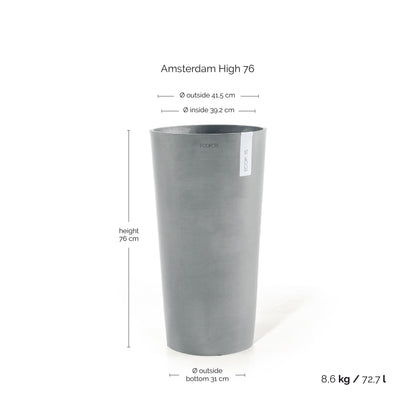 Kukkaruukku Amsterdam korkea 76cm siniharmaa – mittapiirros