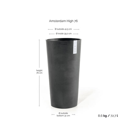 Kukkaruukku Amsterdam korkea 76cm tummanharmaa – mittapiirros